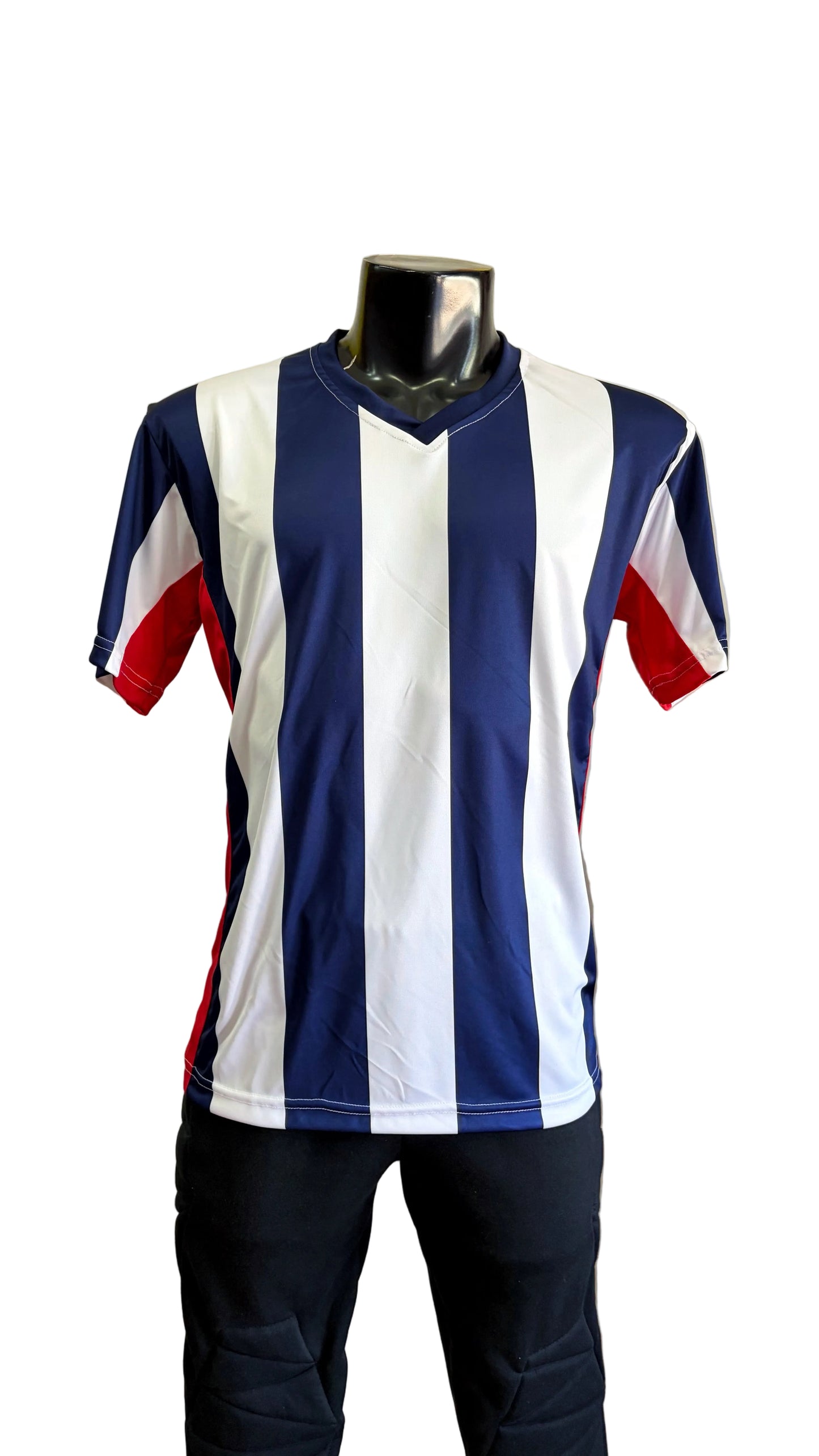 Camiseta Rayada Blanco Azul Marino Rojo DryFit – Confección Nacional