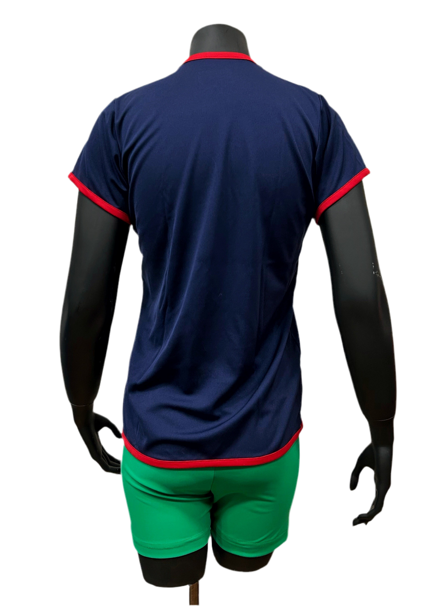 Camiseta dama Lisa collerete Azul marino - Rojo