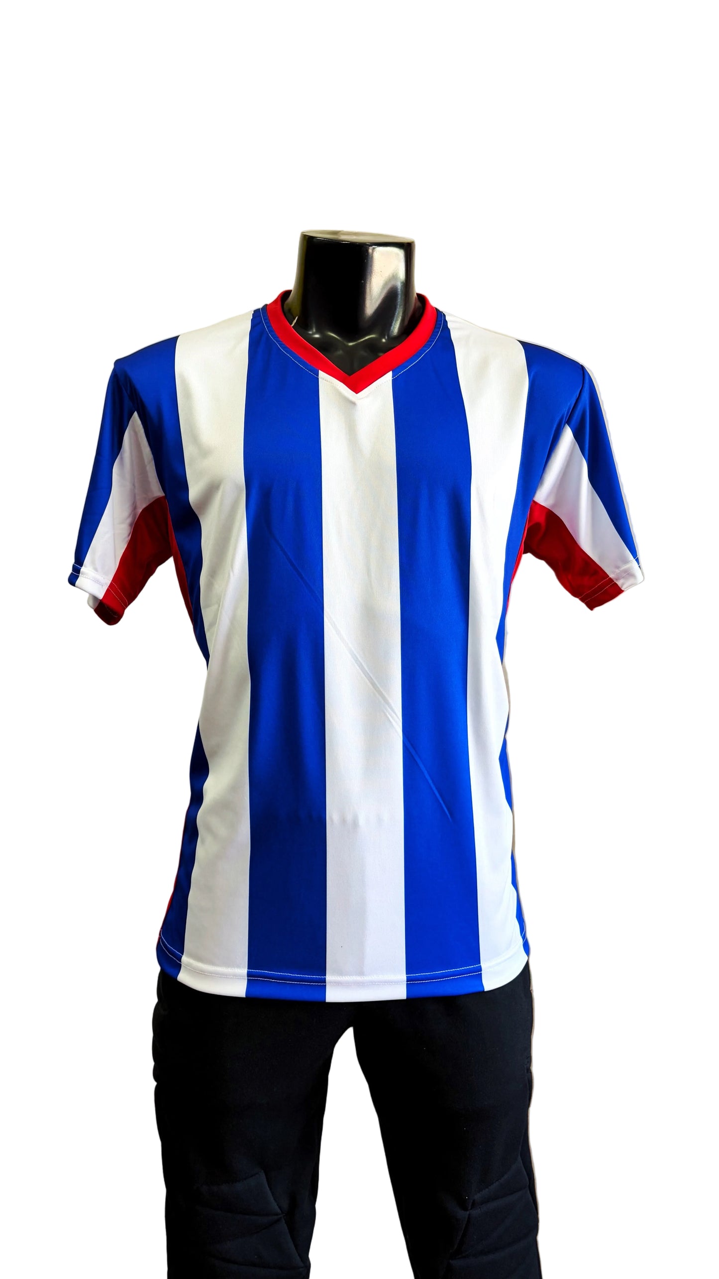 Camiseta Rayada Blanco Azul Rojo DryFit – Confección Nacional