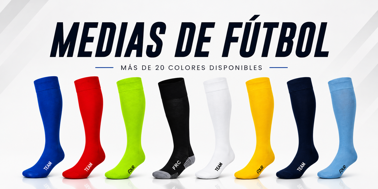 Medias de fútbol en diversos colores para equipos, entrenamientos y competencias.