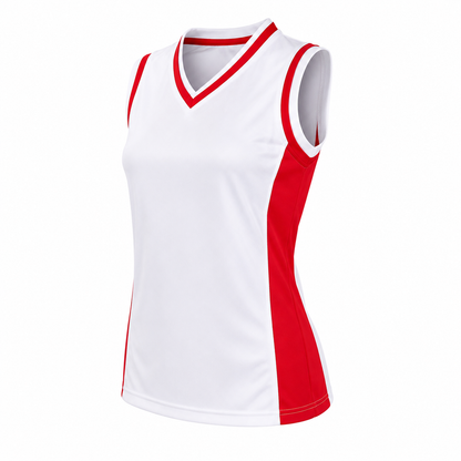 Camiseta Básquetbol Mundial Dama Blanco/Rojo DryFit Confección Nacional | LJS