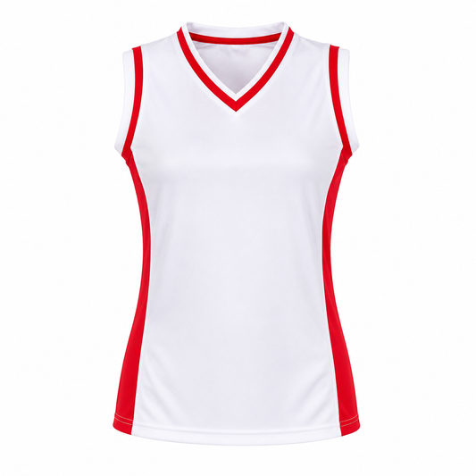 Camiseta Básquetbol Mundial Dama Blanco/Rojo DryFit Confección Nacional | LJS