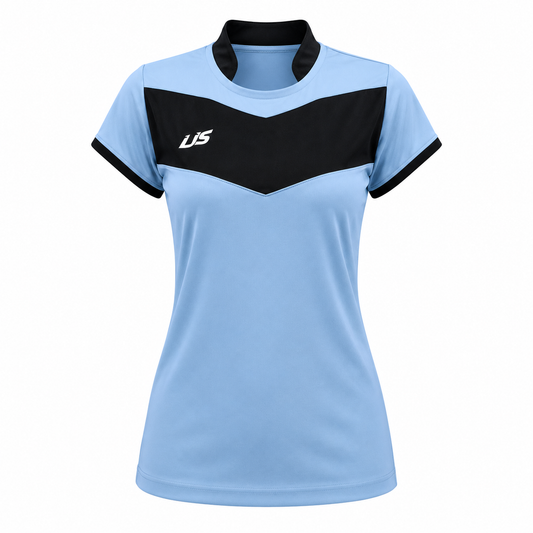 Camiseta dama V Celeste - Negro