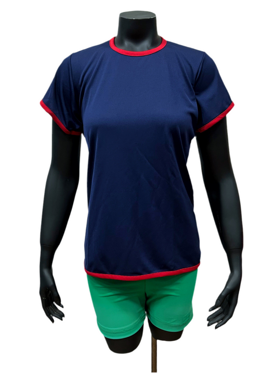 Camiseta dama Lisa collerete Azul marino - Rojo