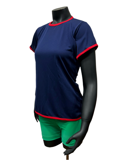 Camiseta dama Lisa collerete Azul marino - Rojo