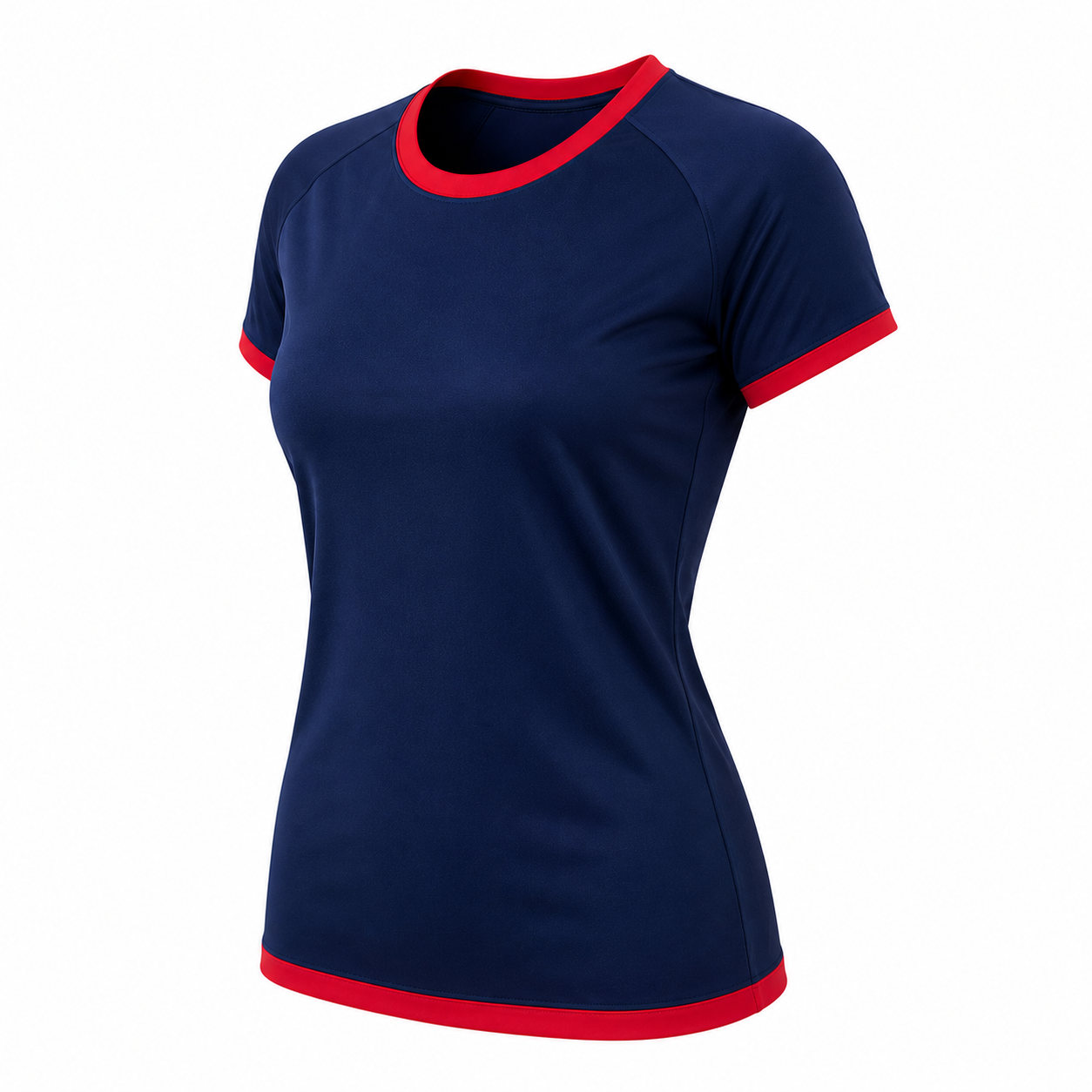 Camiseta dama Lisa collerete Azul marino - Rojo