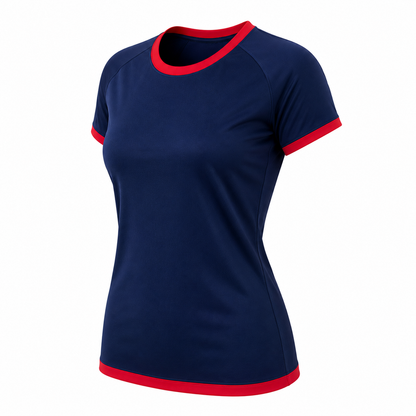 Camiseta dama Lisa collerete Azul marino - Rojo