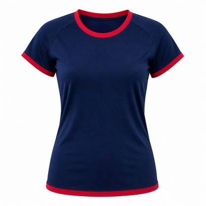 Camiseta dama Lisa collerete Azul marino - Rojo