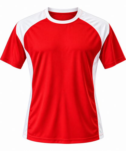 Camiseta de fútbol Borusia Especial rojo y blanco LJS, confeccionada en Chile mediante costura con tela DryFit y cuello redondo.