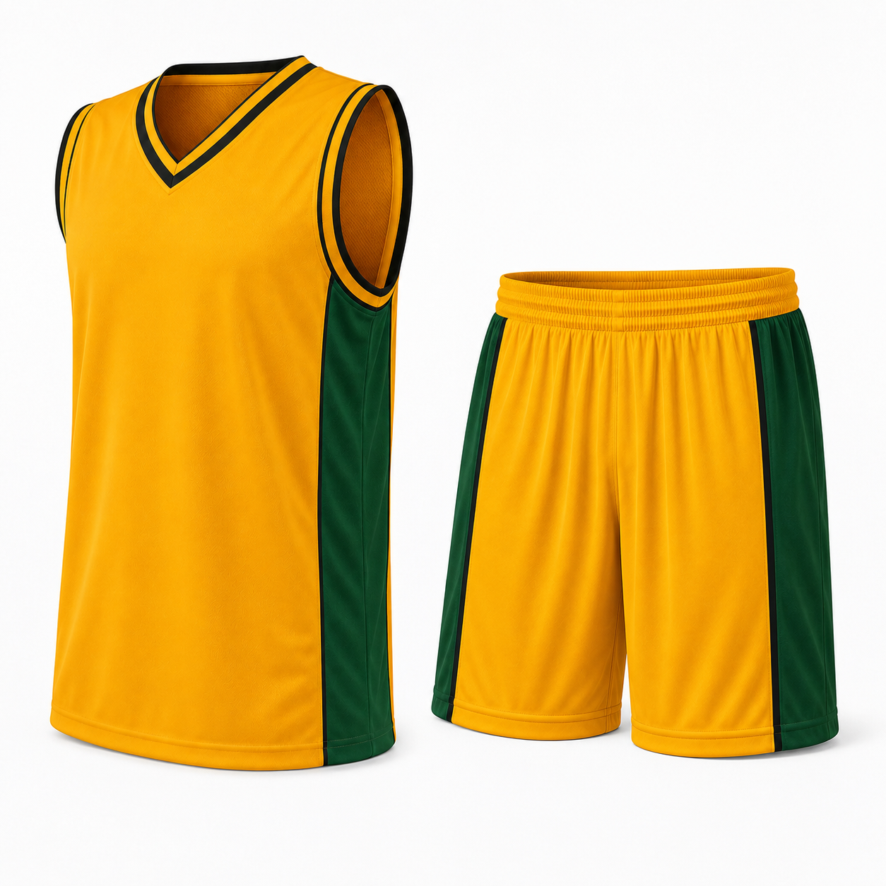 Equipo de Básquetbol Mundial Varón Oro/Verde/Negro DryFit Confección Nacional | LJS