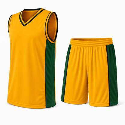 Equipo de Básquetbol Mundial Varón Oro/Verde/Negro DryFit Confección Nacional | LJS