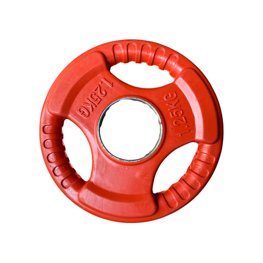 Disco olimpico engomado con tomadera 1,25 kg