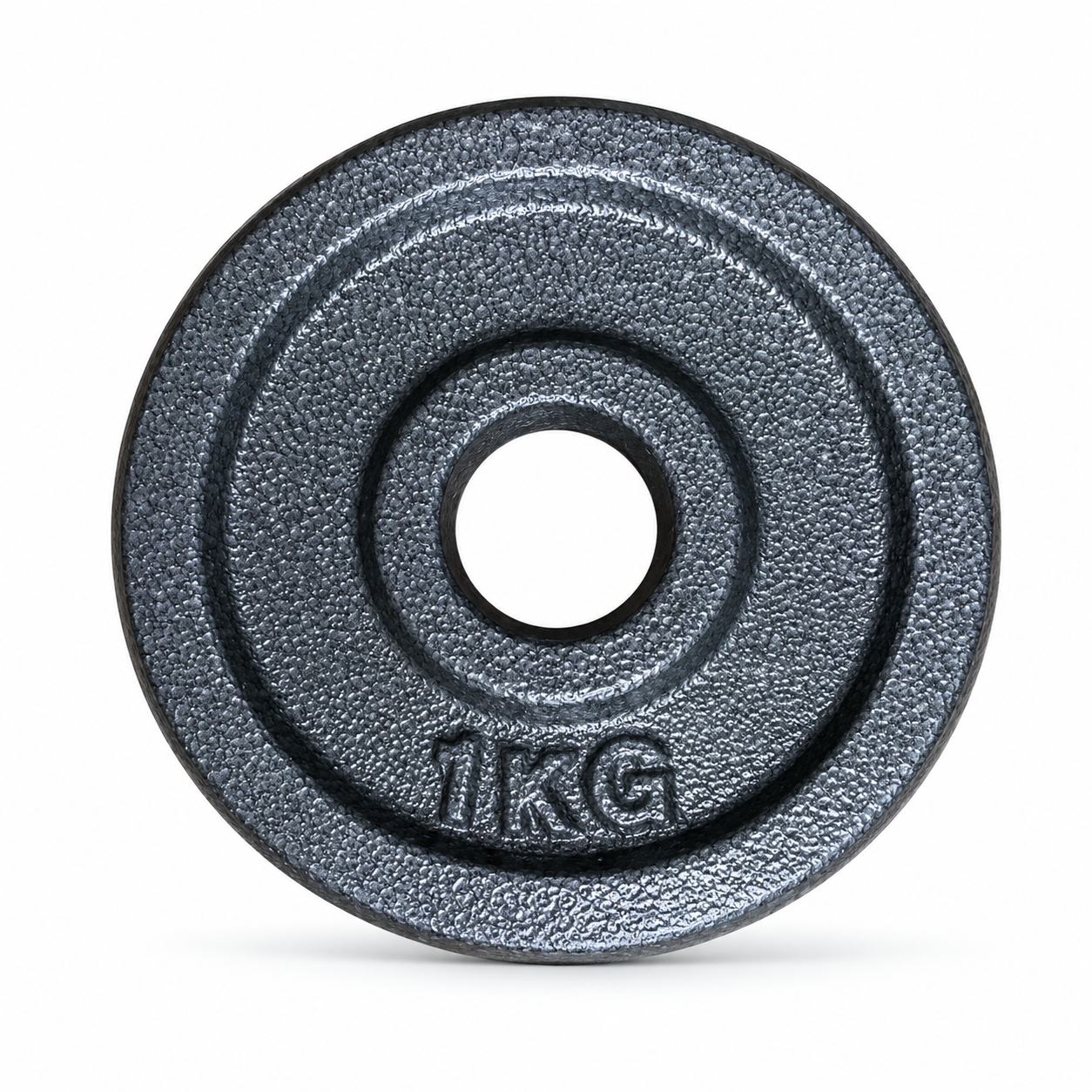 Disco de pesas preolímpico de 1 kg fabricado en hierro fundido resistente para entrenamiento de fuerza, musculación y levantamiento de pesas.