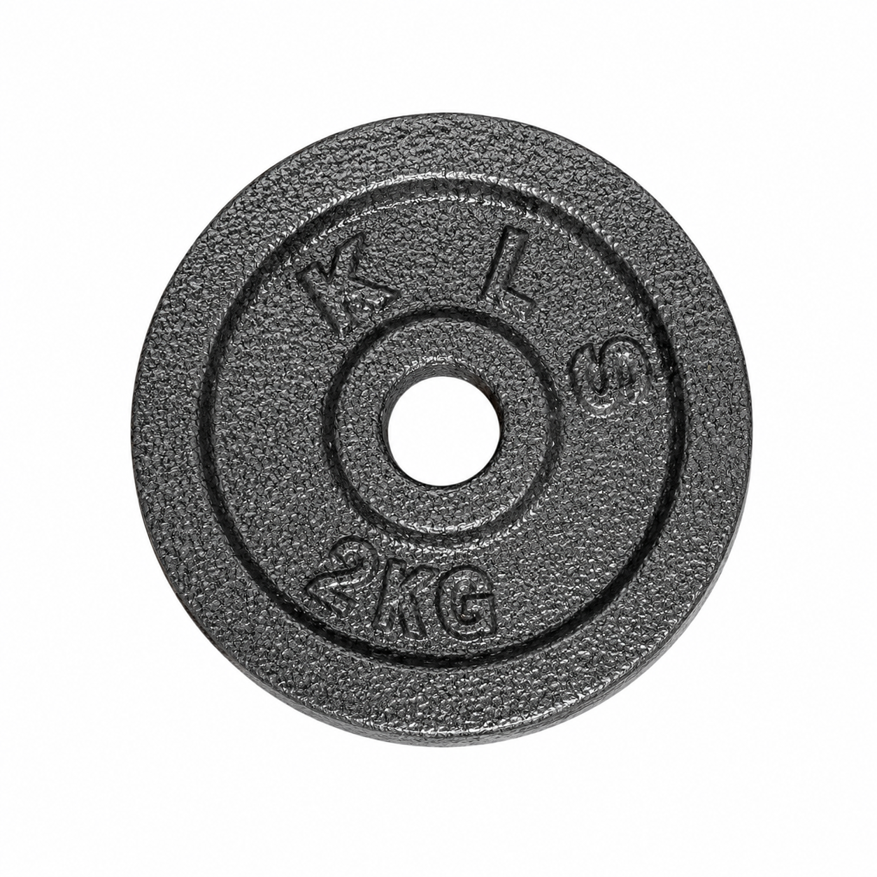 Disco de pesas preolímpico de 2 kg fabricado en fierro fundido color negro para entrenamiento de fuerza y musculación