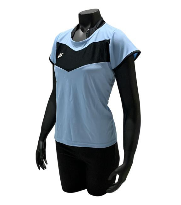 Camiseta dama V Celeste - Negro