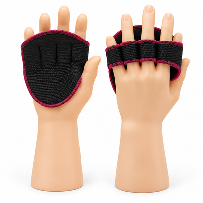 Par de protectores de manos Grab Quick 1.0 color rosa marca FullFit, con agarres de neopreno para gimnasio y entrenamiento con pesas.