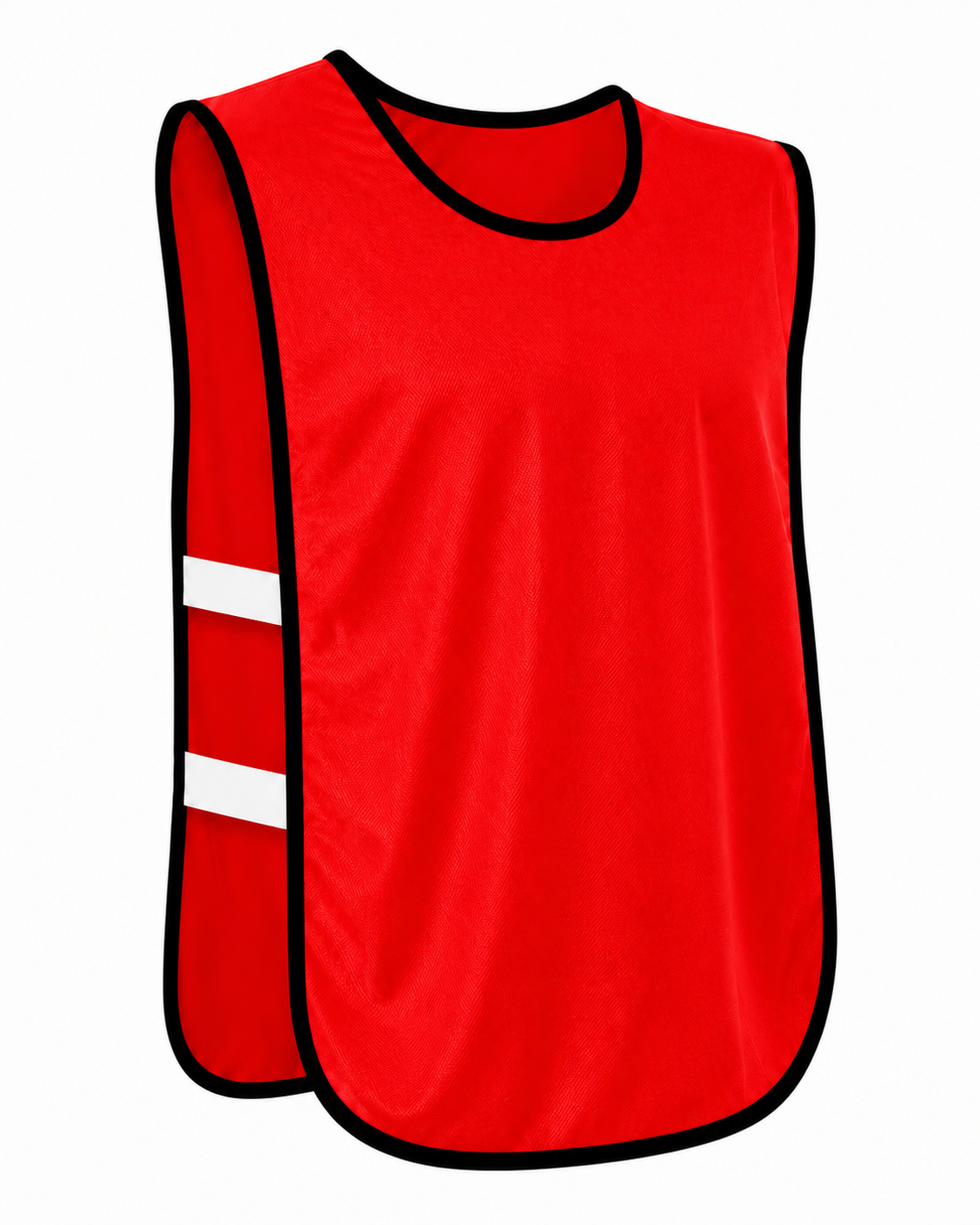 Peto deportivo DryFit color rojo con elásticos laterales confeccionado en Chile, disponible con uno o dos elásticos, ribete blanco o negro y tallas Mascota, Infantil, Juvenil, Adulto y XL, ideal para entrenamientos de fútbol, básquetbol, vóleibol y otros deportes en equipo.