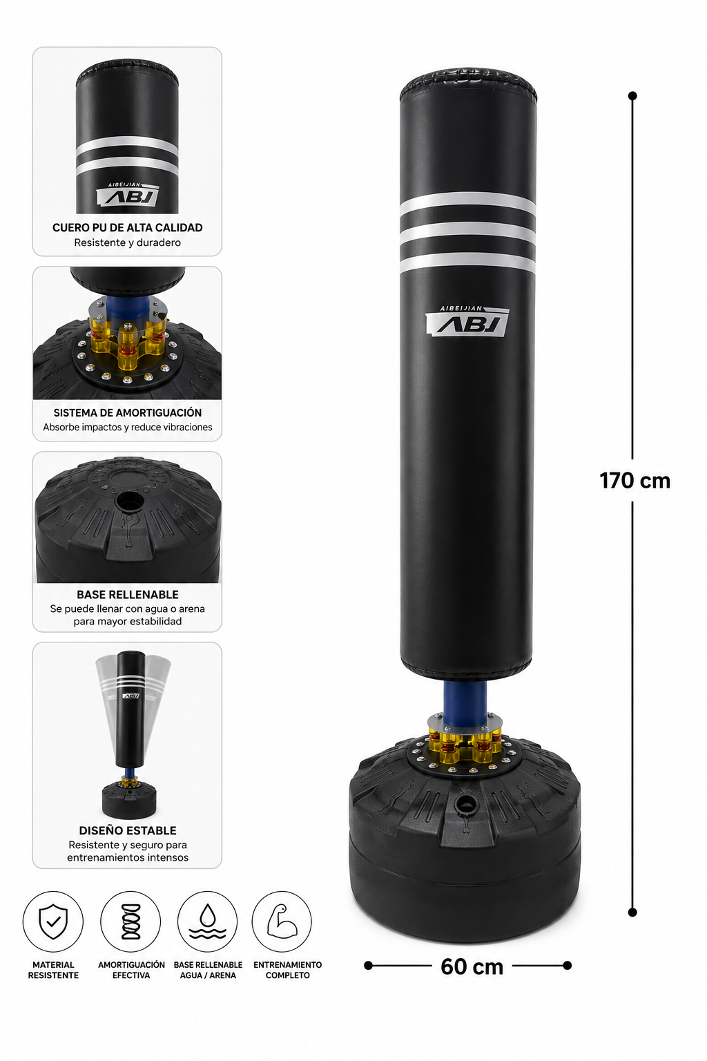 Pushing Ball Saco de Boxeo Forma Recta 1.7 m – Entrenamiento de Potencia y Precisión | LJS
