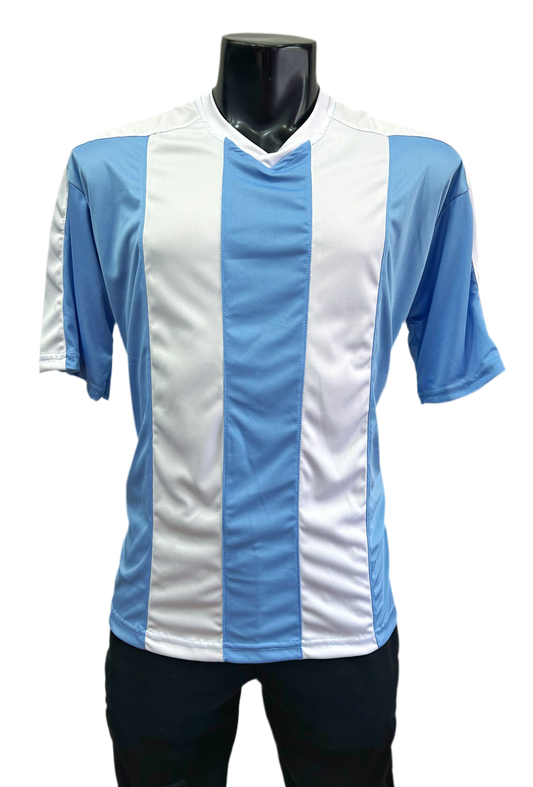 Camiseta rayada Celeste - Blanco