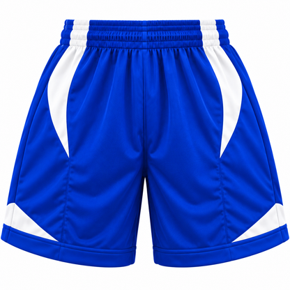 Short Alemania azul y blanco LJS, confeccionado en tela DryFit, con protector interior y disponible en talla XL.