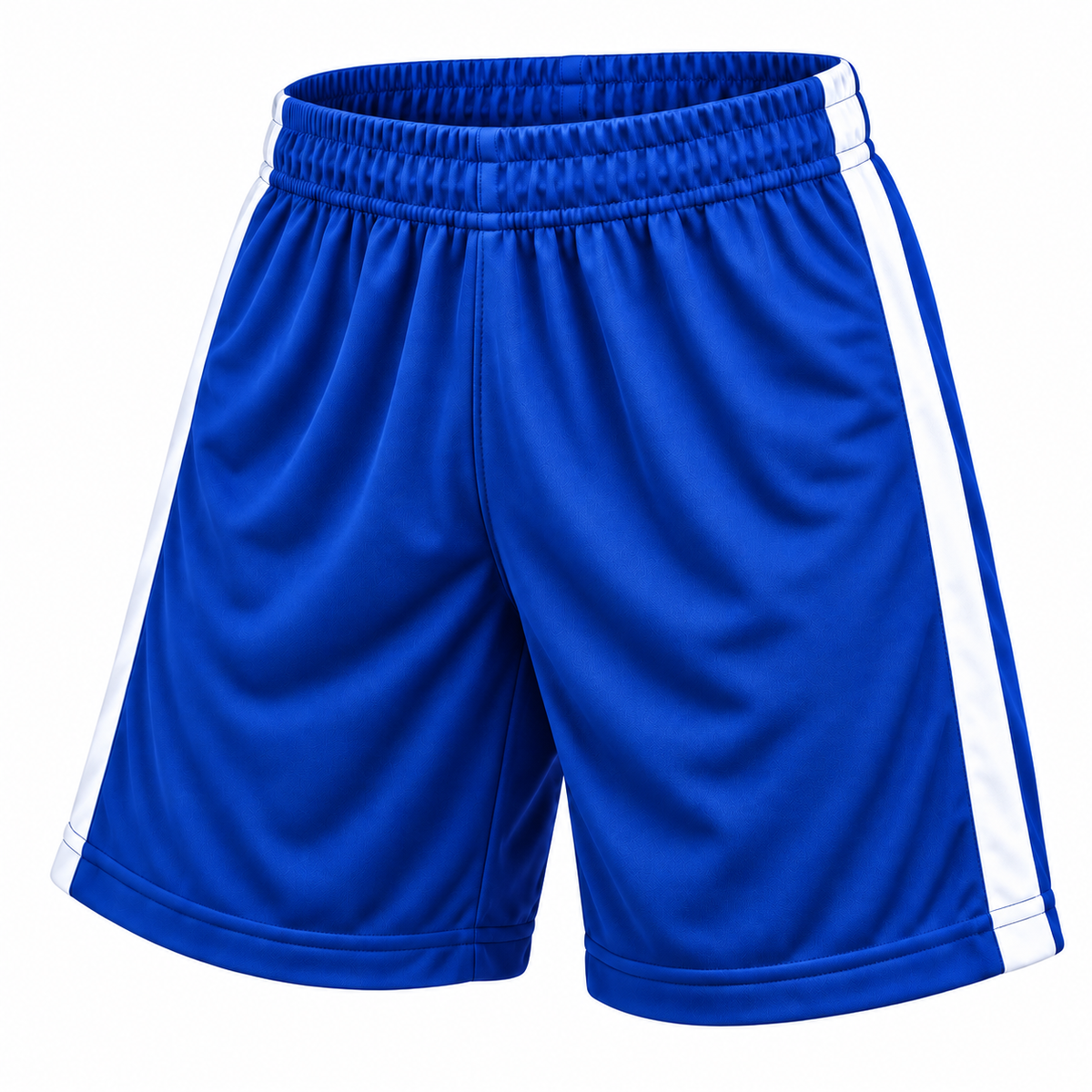 Short deportivo Selecc azul rey y blanco LJS, confeccionado en Chile con tela DryFit y protector interior, disponible en talla L.