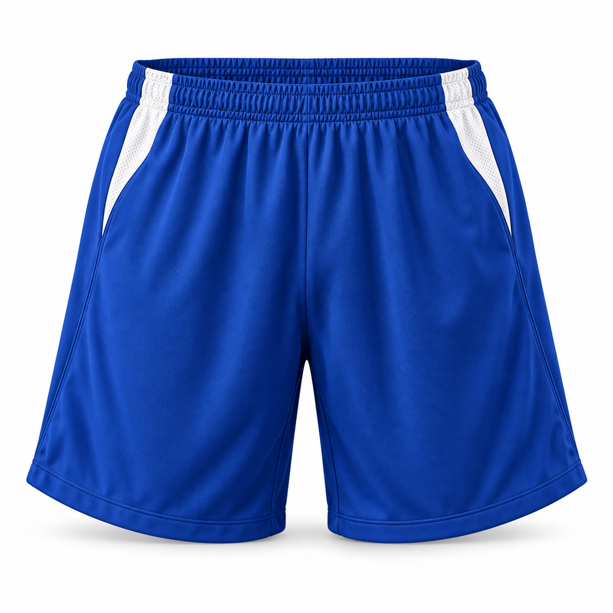 Short deportivo River Especial azul rey y blanco LJS, confeccionado en Chile con tela DryFit y protector interior, disponible en tallas 14, 16/S y M.