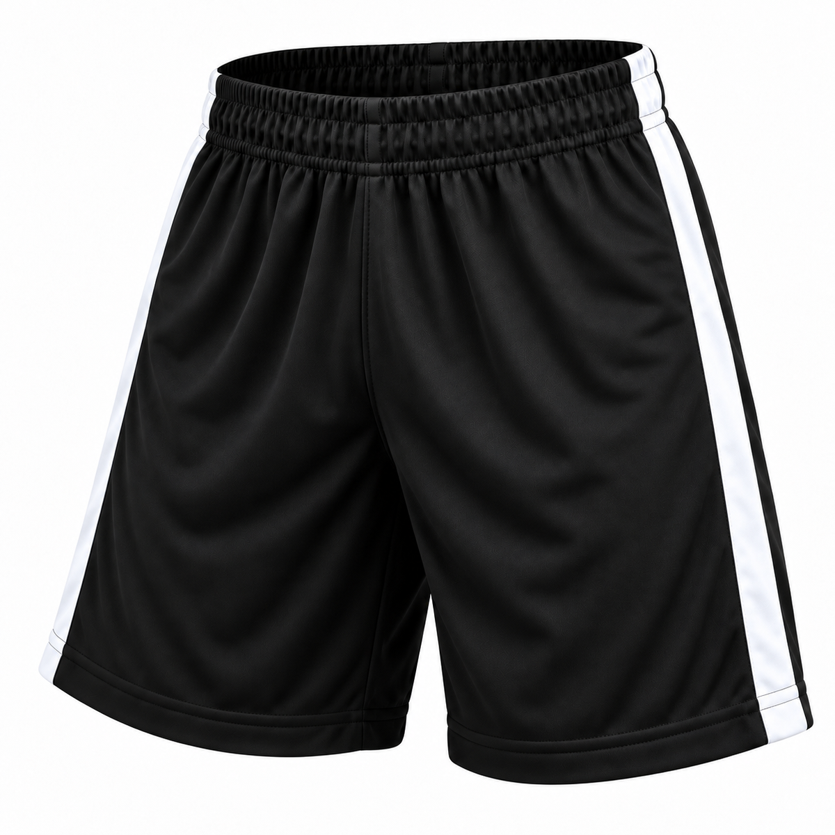 Short deportivo Selecc negro y blanco LJS, confeccionado en Chile con tela DryFit y protector interior, disponible en talla L y con opción de confección a pedido en otras tallas y colores.