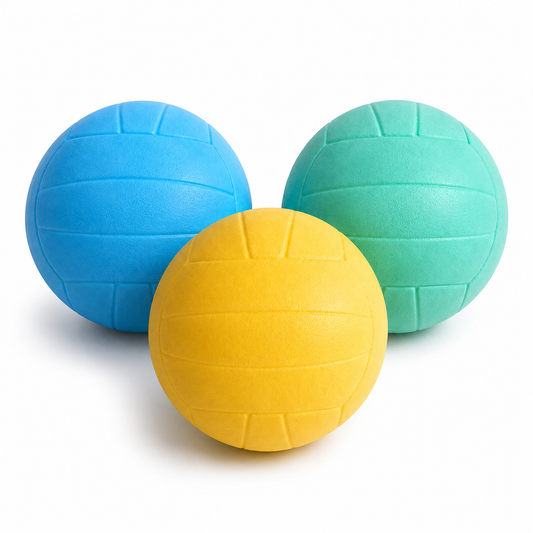 Balón de esponja para vóleibol fabricado en espuma suave y liviana, ideal para niños, educación física, colegios, jardines infantiles e iniciación deportiva.
