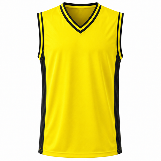 Camiseta Básquetbol Mundial Varón Amarillo/Negro DryFit Confección Nacional | LJS