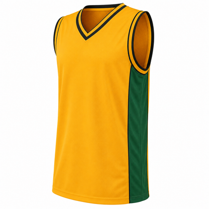 Equipo de Básquetbol Mundial Varón Oro/Verde/Negro DryFit Confección Nacional | LJS
