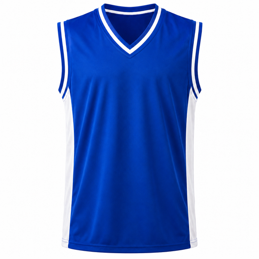 Camiseta Básquetbol Mundial Varón Azul/Blanco DryFit Confección Nacional | LJS
