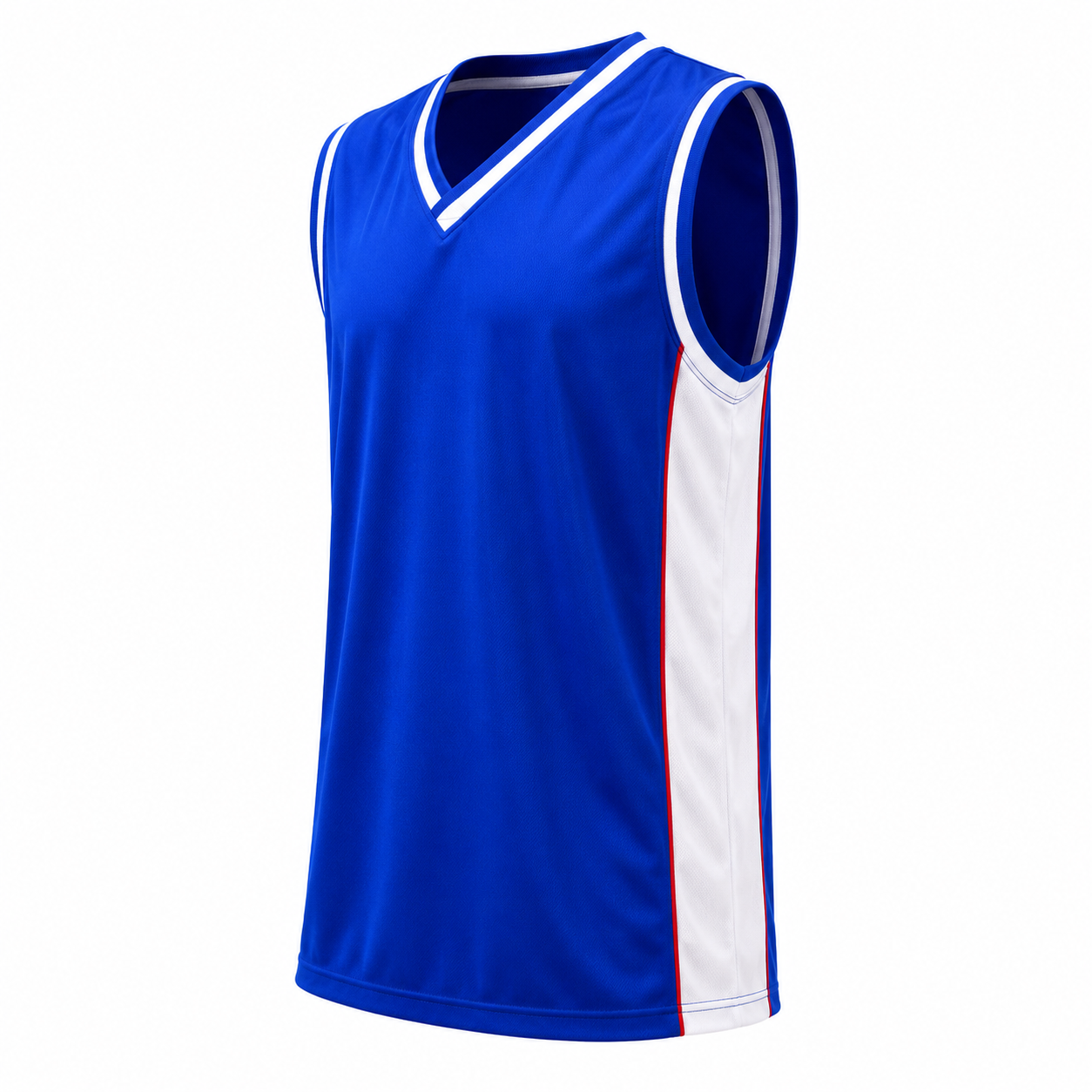 Camiseta Básquetbol Mundial Varón Azul Marino/Blanco Vivo Rojo DryFit Confección Nacional | LJS