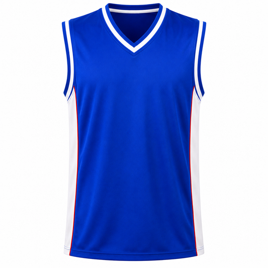 Camiseta Básquetbol Mundial Varón Azul Marino/Blanco Vivo Rojo DryFit Confección Nacional | LJS