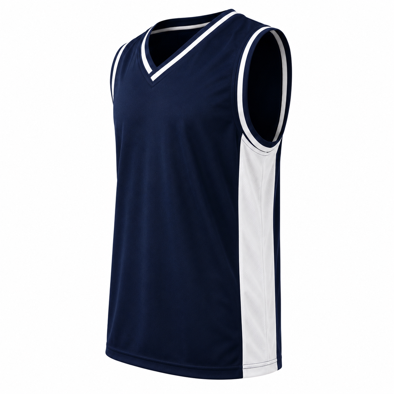 Camiseta Básquetbol Mundial Varón Azul Marino/Blanco DryFit Confección Nacional | LJS
