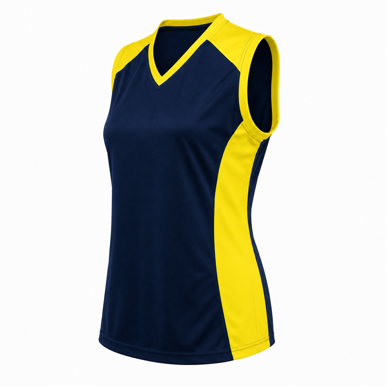 Camiseta Básquetbol Dama Mundial Azul Marino/Amarillo Villa DryFit Confección Nacional | LJS