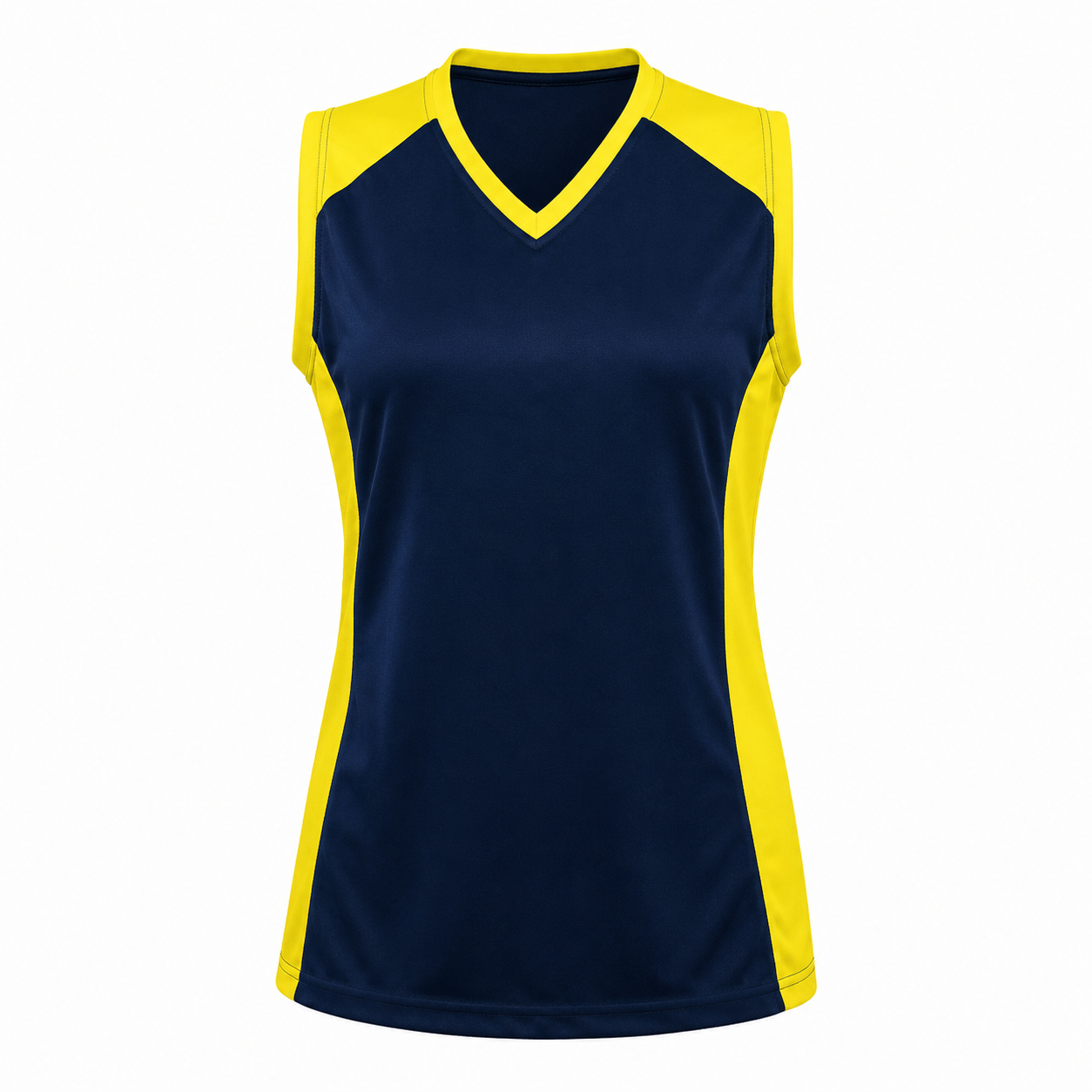 Camiseta Básquetbol Dama Mundial Azul Marino/Amarillo Villa DryFit Confección Nacional | LJS