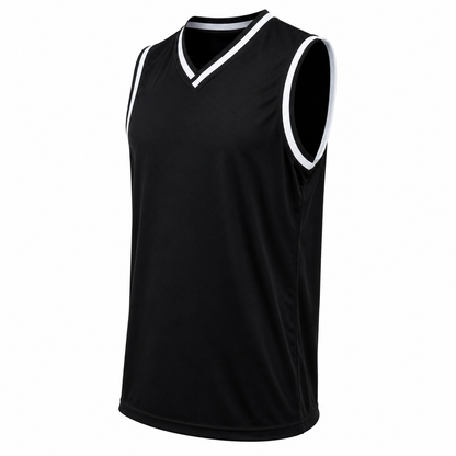 Camiseta Básquetbol Mundial Varón Negro/Blanco DryFit Confección Nacional | LJS