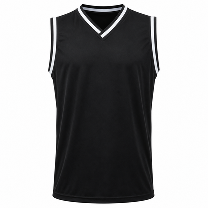 Camiseta Básquetbol Mundial Varón Negro/Blanco DryFit Confección Nacional | LJS