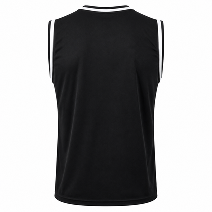 Camiseta Básquetbol Mundial Varón Negro/Blanco DryFit Confección Nacional | LJS
