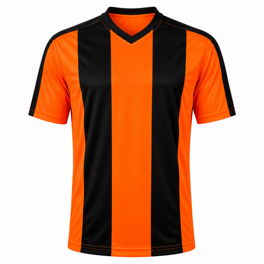 Camiseta Rayada Naranjo Flúor Negro | Confección Nacional