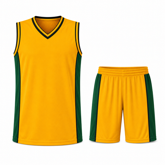 Equipo de Básquetbol Mundial Varón Oro/Verde/Negro DryFit Confección Nacional | LJS