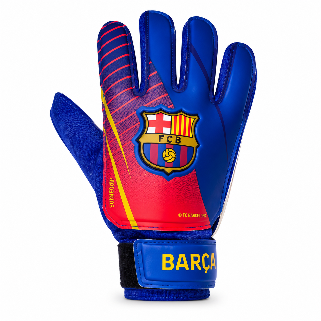 Guante de arquero Barcelona para fútbol con diseño ergonómico, agarre reforzado y ajuste seguro para entrenamientos y partidos.