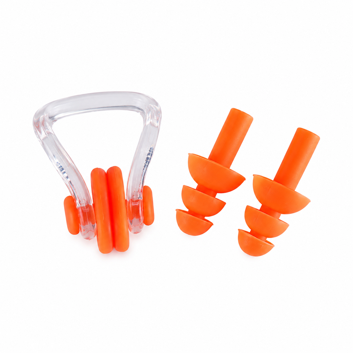 Tapón de oído y naricera Swimfit de silicona color naranjo, ideal para natación, entrenamiento en piscina y mayor comodidad dentro del agua.