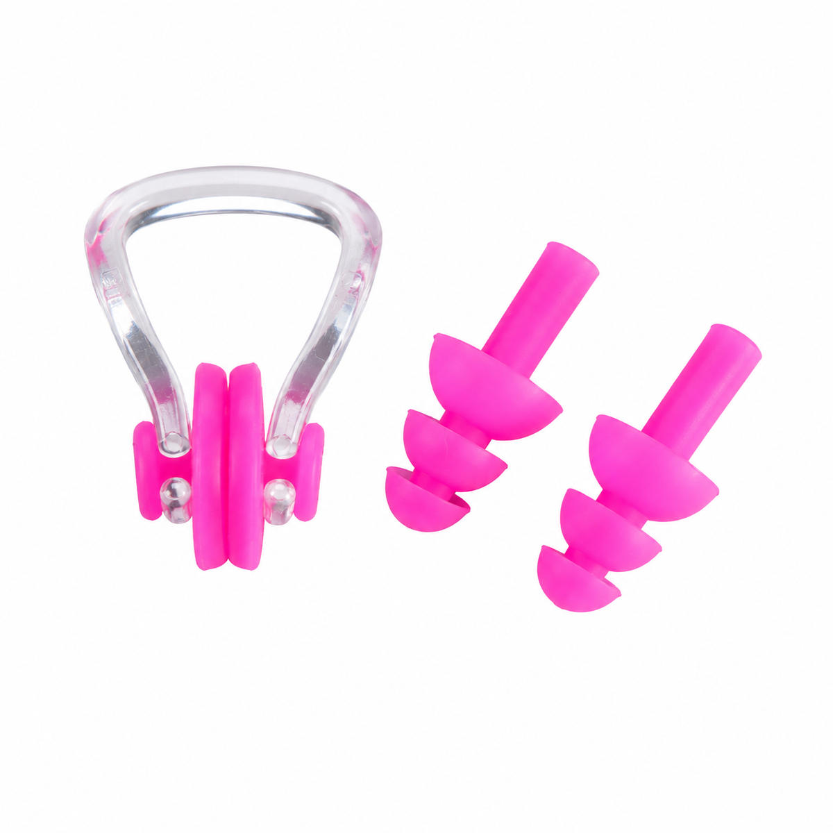Tapón de oído y naricera Swimfit de silicona color rosado, ideal para natación, entrenamiento en piscina y mayor comodidad dentro del agua.