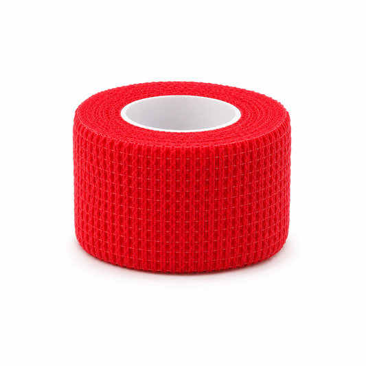 Venda autoadherente roja tipo Koban de 5 cm x 4,5 mt para sujeción, compresión, vendaje deportivo, soporte muscular y primeros auxilios.